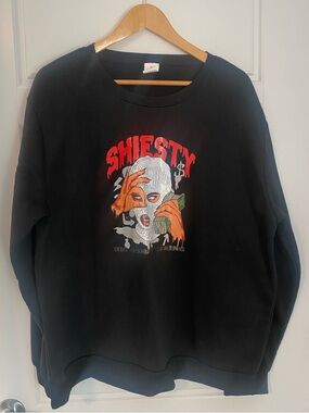 Black Graphic Crewneck Sweater “ Shiesty “ Size XL Unisex